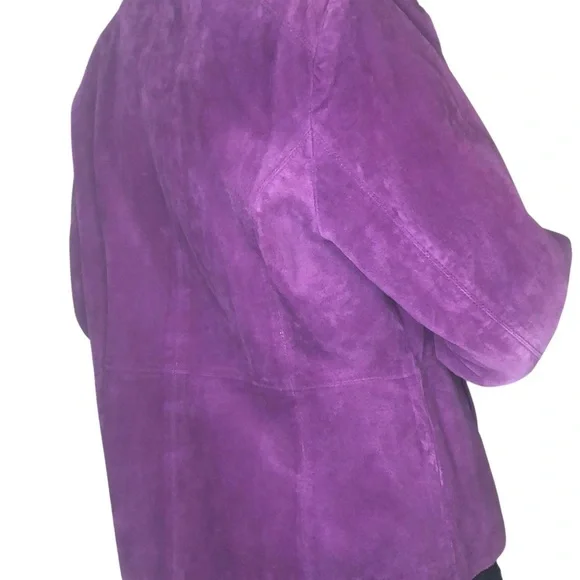 Vintage 90's Y2K Suede Leather Jacket Womens L Purple Retro Grunge Casual Preppy - Picture 3 of 7